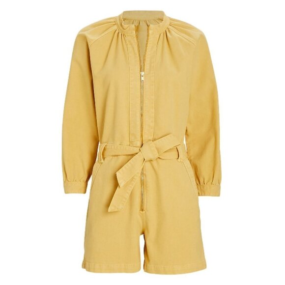 💕MOTHER DENIM💕 Gatherer Short Romper ~ So Far Gone - Rattan Yellow Size Small - Picture 9 of 16